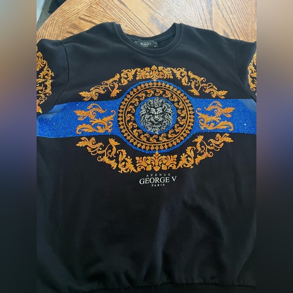 GEORGE V PARIS Men's Black Crewneck Sweater with Gold and Blue Accents - Picture 6 of 10